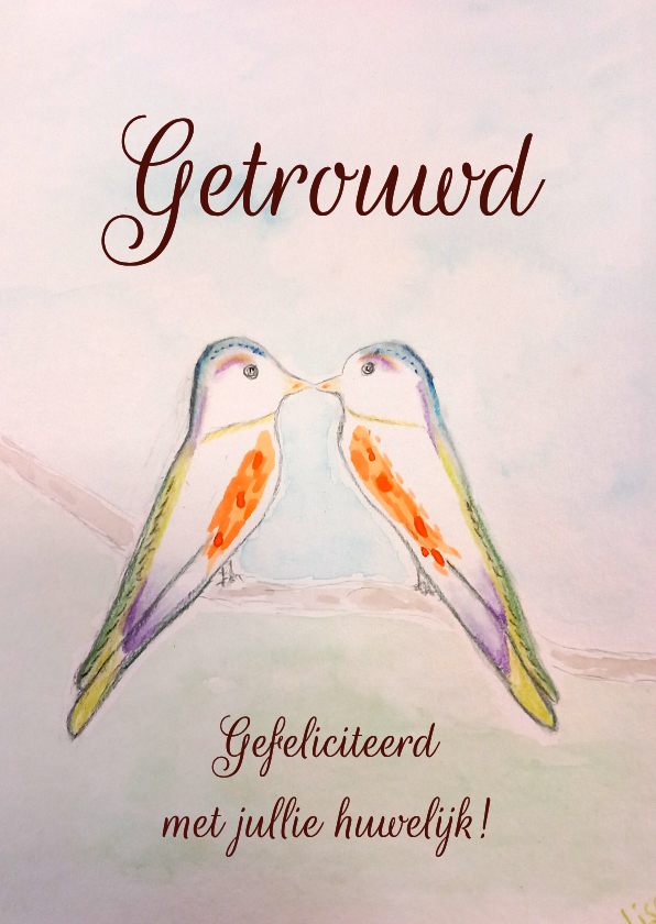 Felicitatiekaart voor trouwen illustratie met 2 vogels - Felicitatiekaarten Felicitatiekaarten - Felicitatiekaart voor trouwen illustratie met 2 vogels