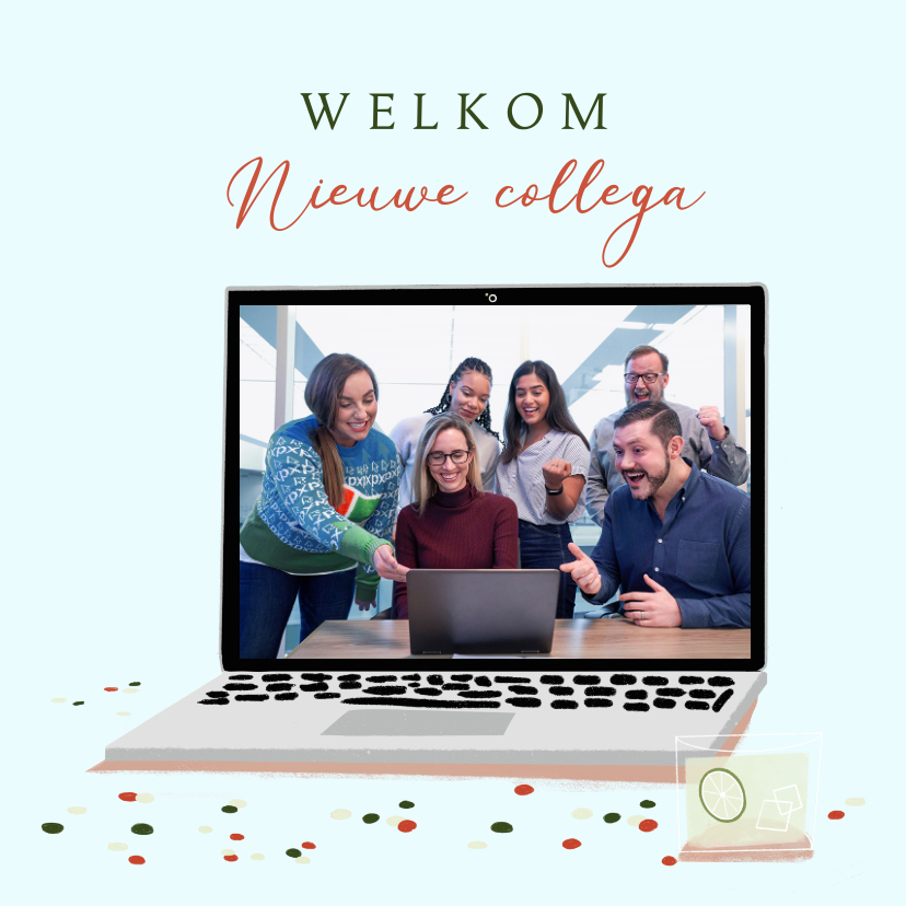 Felicitatiekaart welkom op afstand met laptop - Felicitatiekaarten Felicitatiekaarten - Felicitatiekaart welkom op afstand met laptop