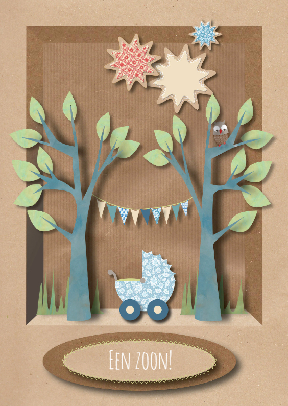 Felicitatiekaart Woodland Geboorte Zoon - Felicitatiekaarten Felicitatiekaarten - Felicitatiekaart Woodland Geboorte Zoon