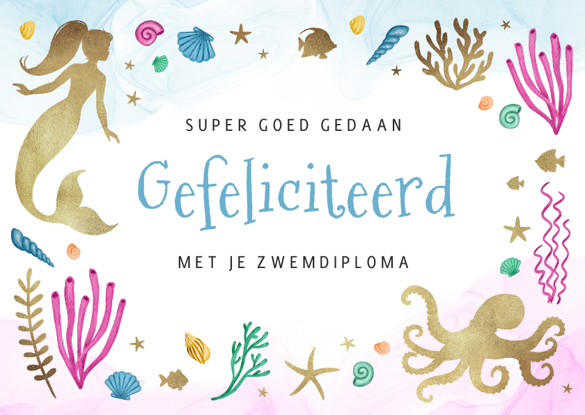 Felicitatiekaarten - Felicitatiekaart zeemeermin zwemmen zwemdiploma water