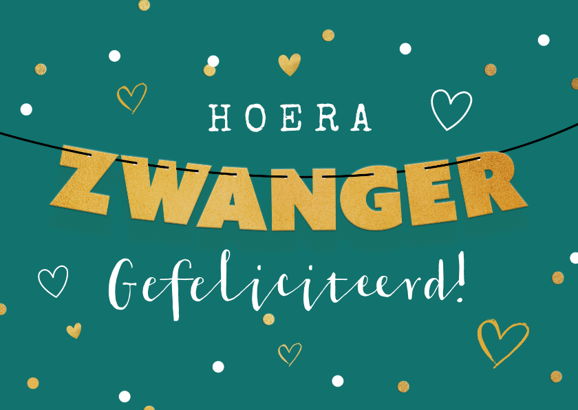 Felicitatiekaarten - Felicitatiekaart zwangerschap confetti slinger hoera