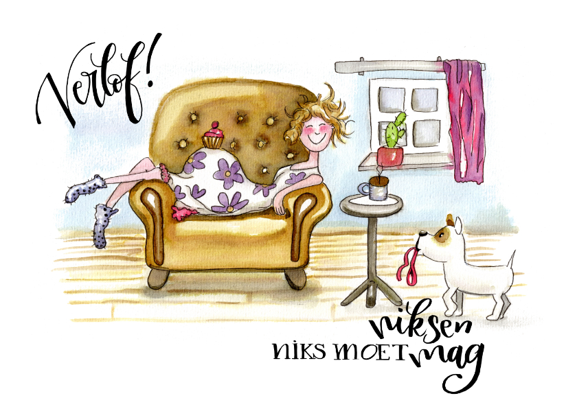 Felicitatiekaarten Zwangerschapsverlof illustratie op stoel - Felicitatiekaarten Felicitatiekaarten - Felicitatiekaarten Zwangerschapsverlof illustratie op stoel