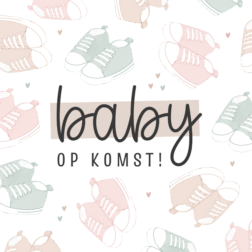 Felicitatiekaartje baby op komst met patroon van schoentjes - Felicitatiekaarten Felicitatiekaarten - Felicitatiekaartje baby op komst met patroon van schoentjes
