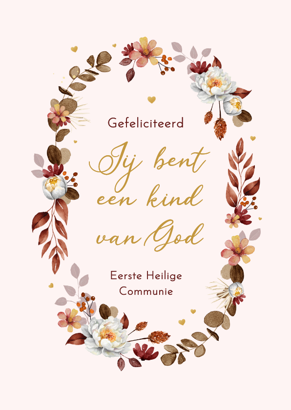 Felicitatiekaartje eerste heilige communie stijlvol bloemen - Felicitatiekaarten Felicitatiekaarten - Felicitatiekaartje eerste heilige communie stijlvol bloemen