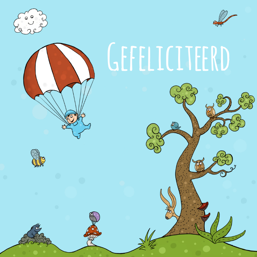 Felicitatiekaartje geboorte met beestjes - Felicitatiekaarten Felicitatiekaarten - Felicitatiekaartje geboorte met beestjes