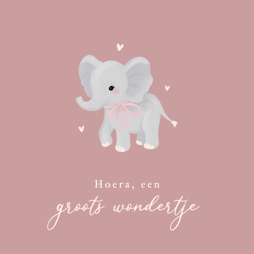 Felicitatiekaartje geboorte met olifant meisje - Felicitatiekaarten Felicitatiekaarten - Felicitatiekaartje geboorte met olifant meisje