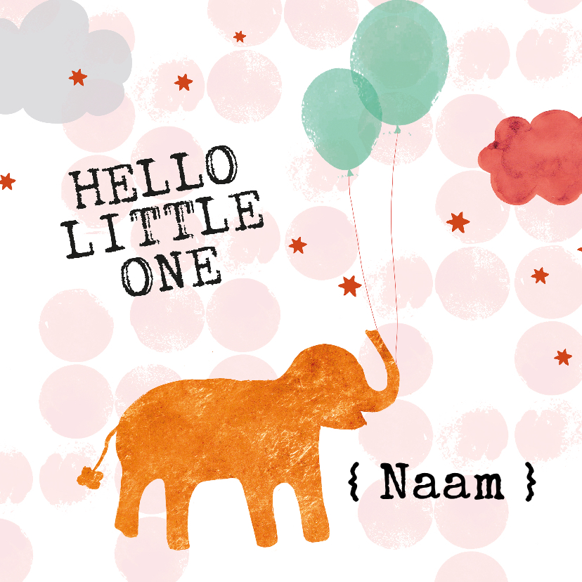 Felicitatiekaartje geboorte olifant met ballonnen oranje - Felicitatiekaarten Felicitatiekaarten - Felicitatiekaartje geboorte olifant met ballonnen oranje