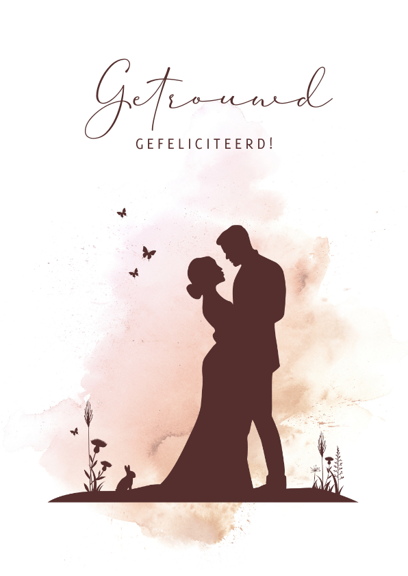 Felicitatiekaarten - Felicitatiekaartje getrouwd silhouet watercolour