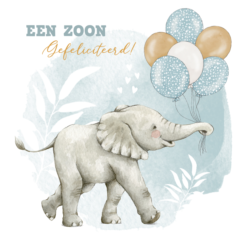 Felicitatiekaarten - Felicitatiekaartje jongen met olifantje en ballonnen