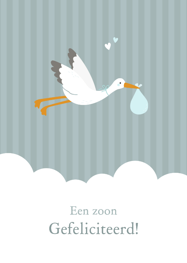 Felicitatiekaarten - Felicitatiekaartje ooievaar geboorte jongen 