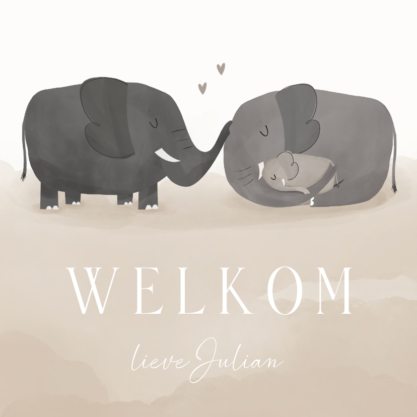Felicitatiekaartje volwassen olifanten met babyolifantje - Felicitatiekaarten Felicitatiekaarten - Felicitatiekaartje volwassen olifanten met babyolifantje