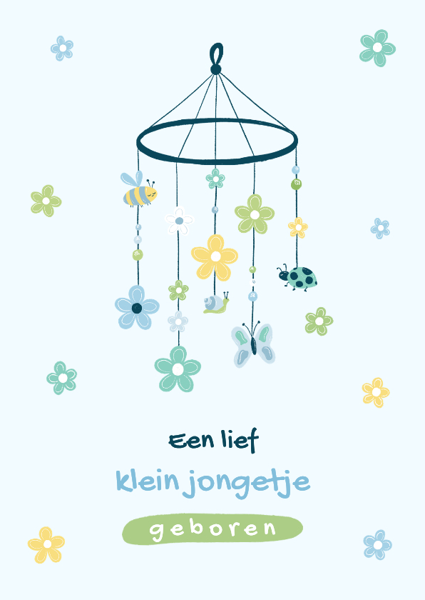 Felicitatiekaarten - Fijn felicitatiekaartje voor geboorte zoon met babymobiel