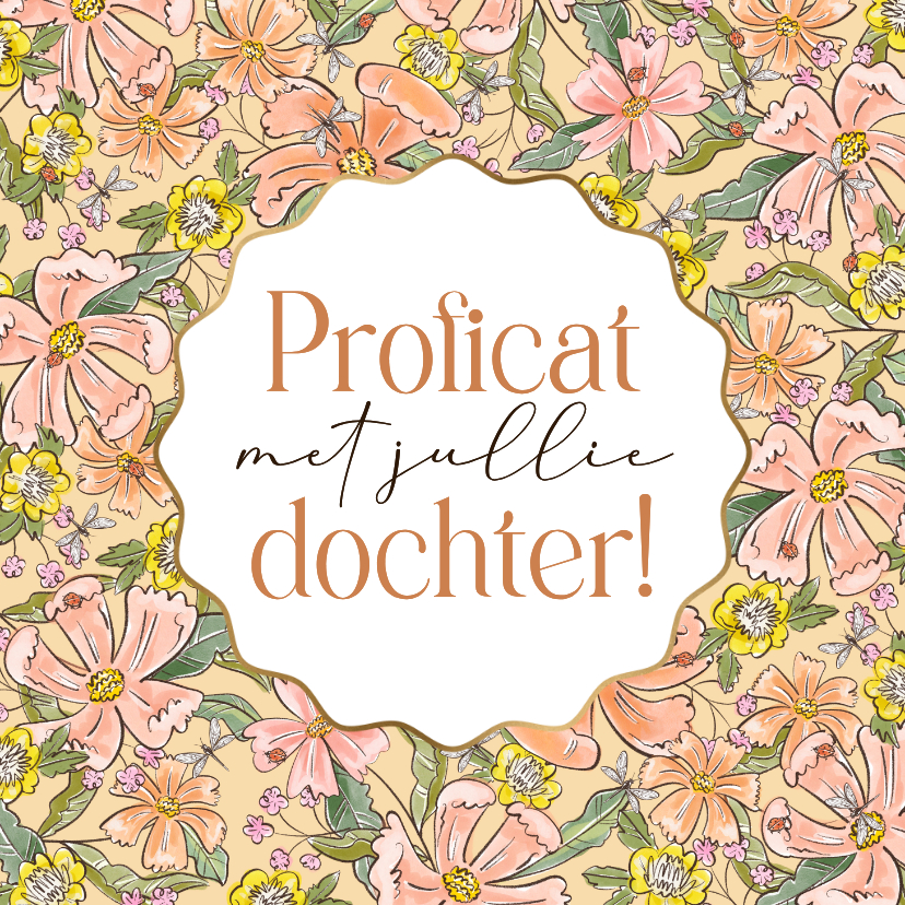 Felicitatiekaarten - Fleurige felicitatiekaart geboorte dochter bloemen floral
