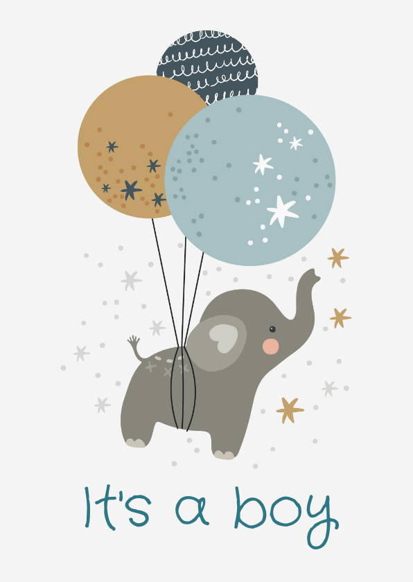 Felicitatiekaarten - Geboorte felicitatie olifant ballonnen jongen