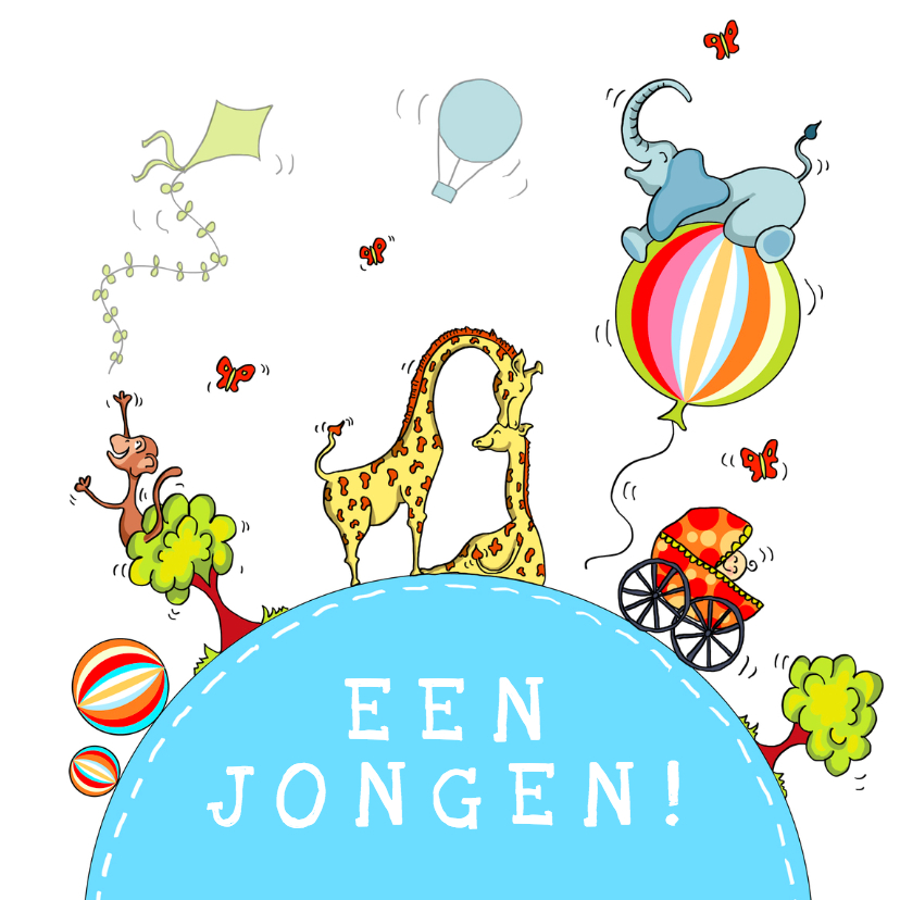 Geboorte jongen vrolijke bol - Felicitatiekaarten Felicitatiekaarten - Geboorte jongen vrolijke bol