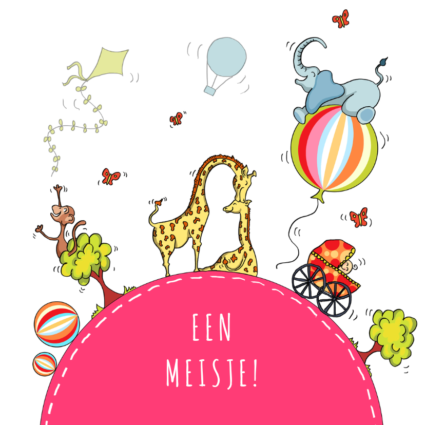 Geboorte meisje vrolijke bol - Felicitatiekaarten Felicitatiekaarten - Geboorte meisje vrolijke bol