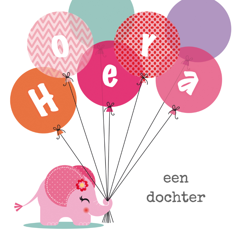 Geboortekaartje meisje olifantje roze - Felicitatiekaarten Felicitatiekaarten - Geboortekaartje meisje olifantje roze