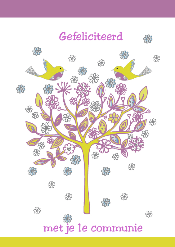 Gefeliciteerd communie met boom - Felicitatiekaarten Felicitatiekaarten - Gefeliciteerd communie met boom