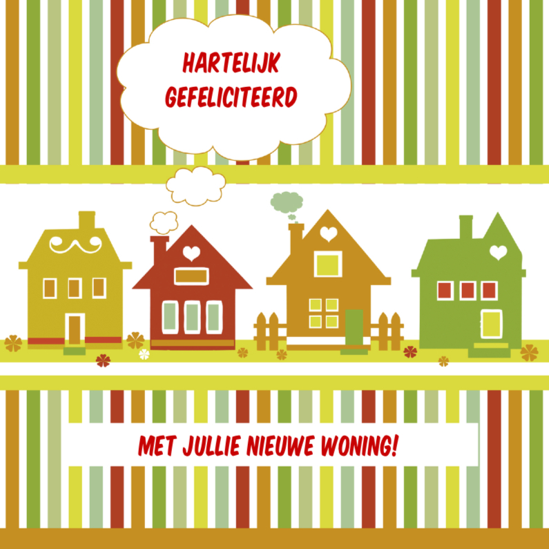 Gefeliciteerd gekleurde huisjes - Felicitatiekaarten Felicitatiekaarten - Gefeliciteerd gekleurde huisjes