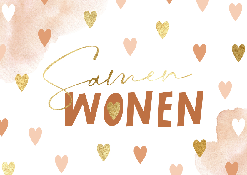 Felicitatiekaarten - Gefeliciteerd samenwonen met hartjes en watercolor