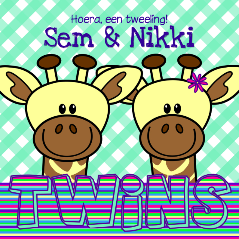 Girafjes 2ling jongen en meisje - Felicitatiekaarten Felicitatiekaarten - Girafjes 2ling jongen en meisje
