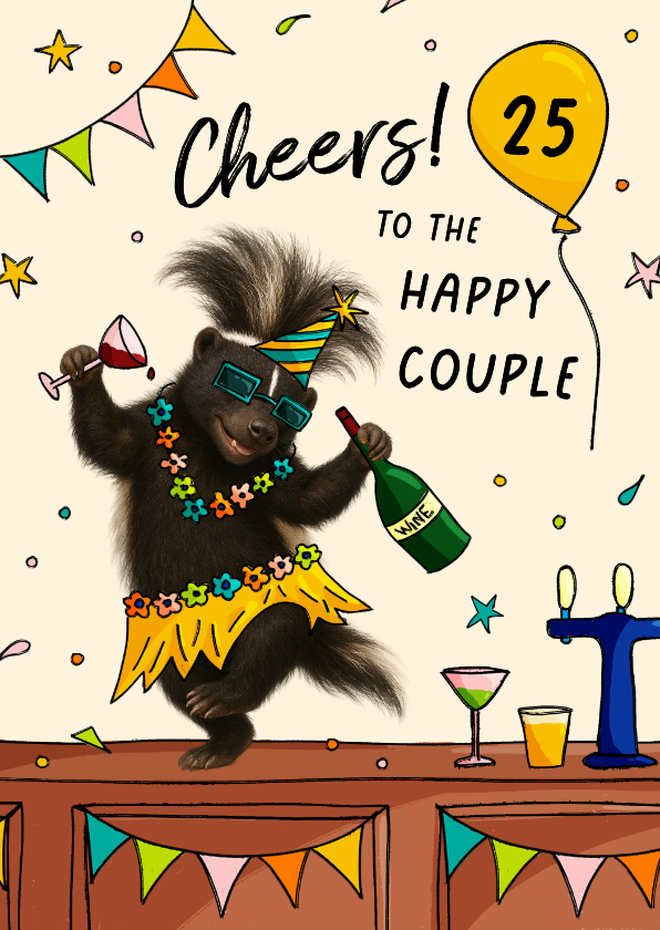 Felicitatiekaarten - Grappige felicitatiekaart jubileum 'Drunk as a Skunk'