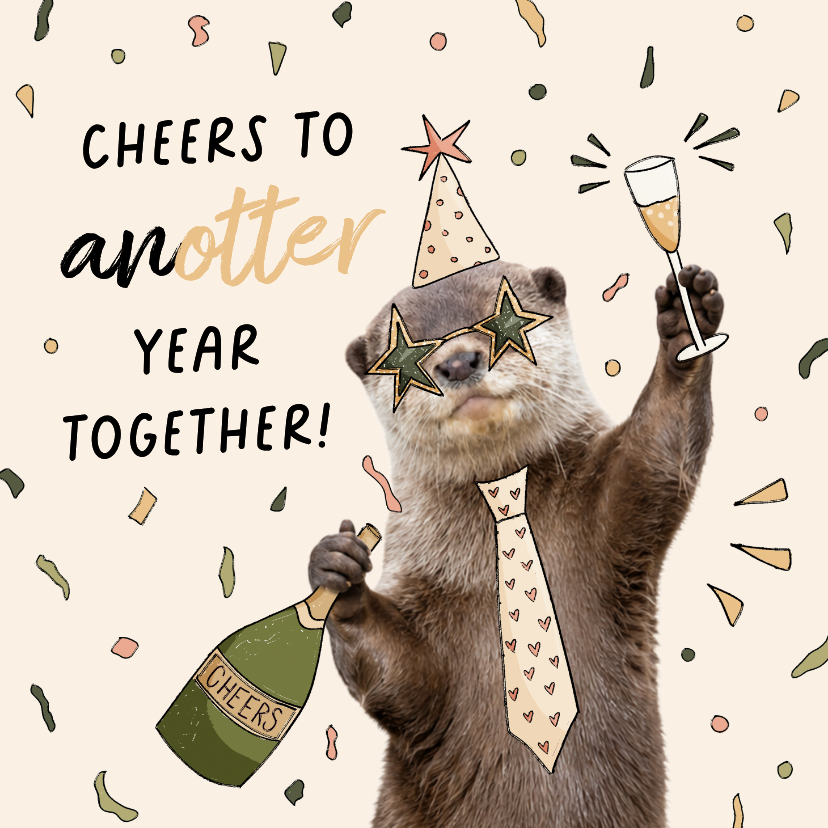 Felicitatiekaarten - Grappige felicitatiekaart jubileum met proostende otter