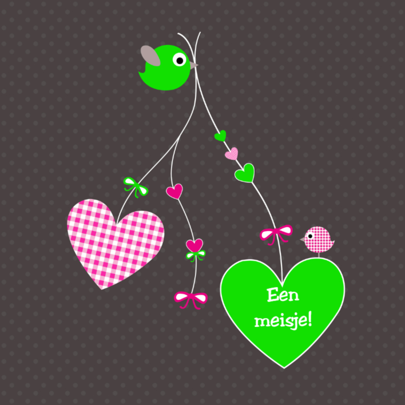 Hartjes en vogeltjes roze-groen - Felicitatiekaarten Felicitatiekaarten - Hartjes en vogeltjes roze-groen
