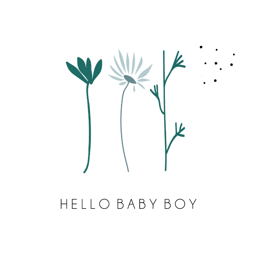 Felicitatiekaarten - Hello Baby Boy, schattige bloemen
