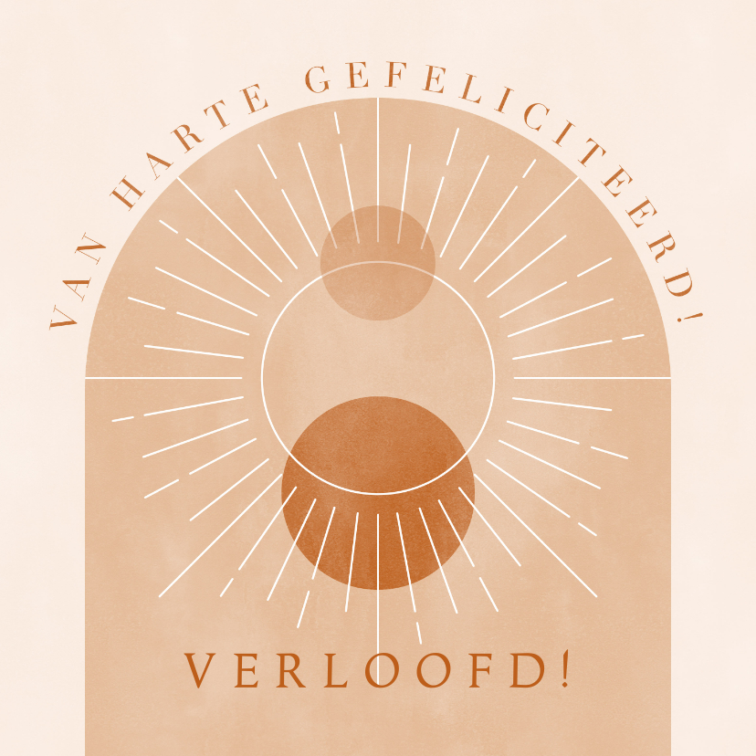 Felicitatiekaarten - Hippe felicitatie verloving met minimalistische vormen & zon