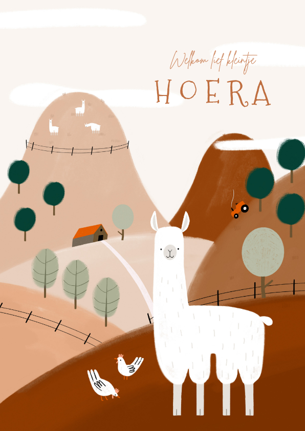 Felicitatiekaarten - Hippe felicitatiekaart geboorte alpaca boerderij roze