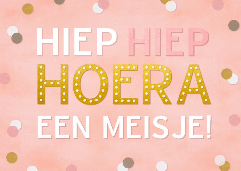 Felicitatiekaarten - Hippe felicitatiekaart geboorte meisje roze met confetti