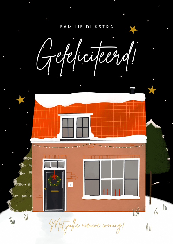 Hippe felicitatiekaart nieuwe woning winter en sterren - Felicitatiekaarten Felicitatiekaarten - Hippe felicitatiekaart nieuwe woning winter en sterren