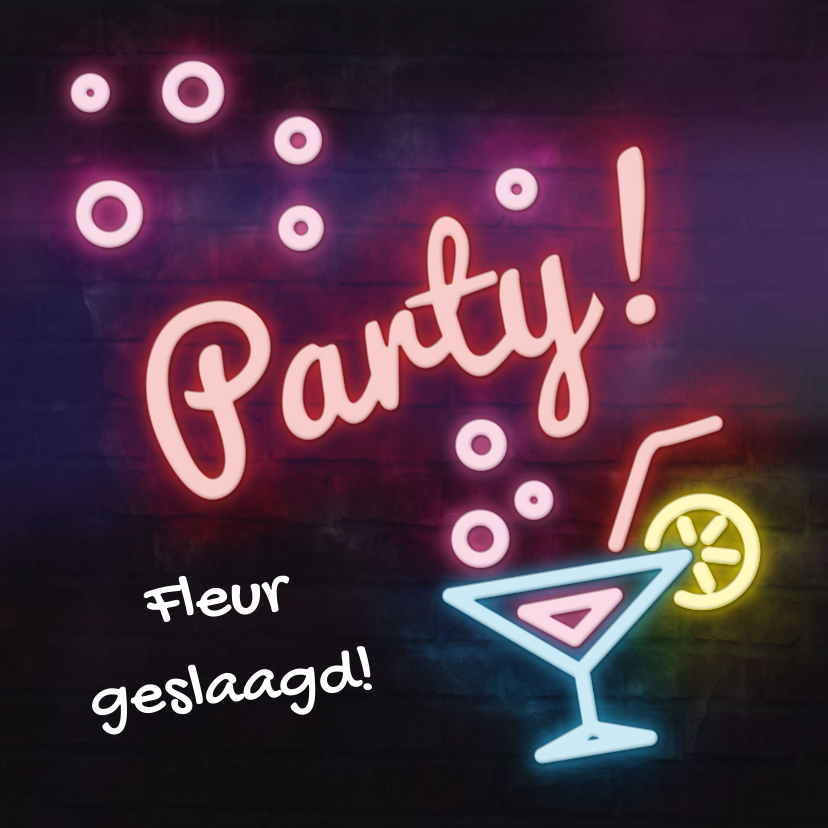 Hippe neon uitnodiging / felicitatiekaart - Felicitatiekaarten Felicitatiekaarten - Hippe neon uitnodiging / felicitatiekaart