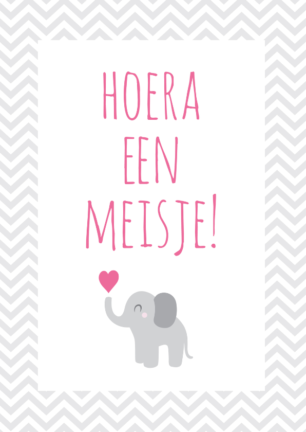 Hoera een meisje, olifantje - Felicitatiekaarten Felicitatiekaarten - Hoera een meisje, olifantje