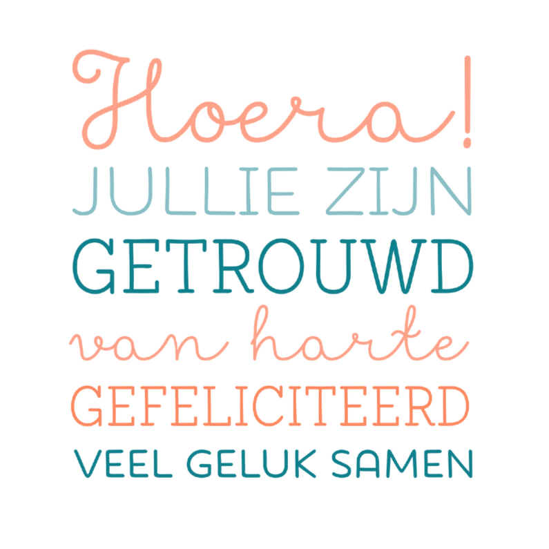 Hoera getrouwd & geluk - Felicitatiekaarten Felicitatiekaarten - Hoera getrouwd & geluk