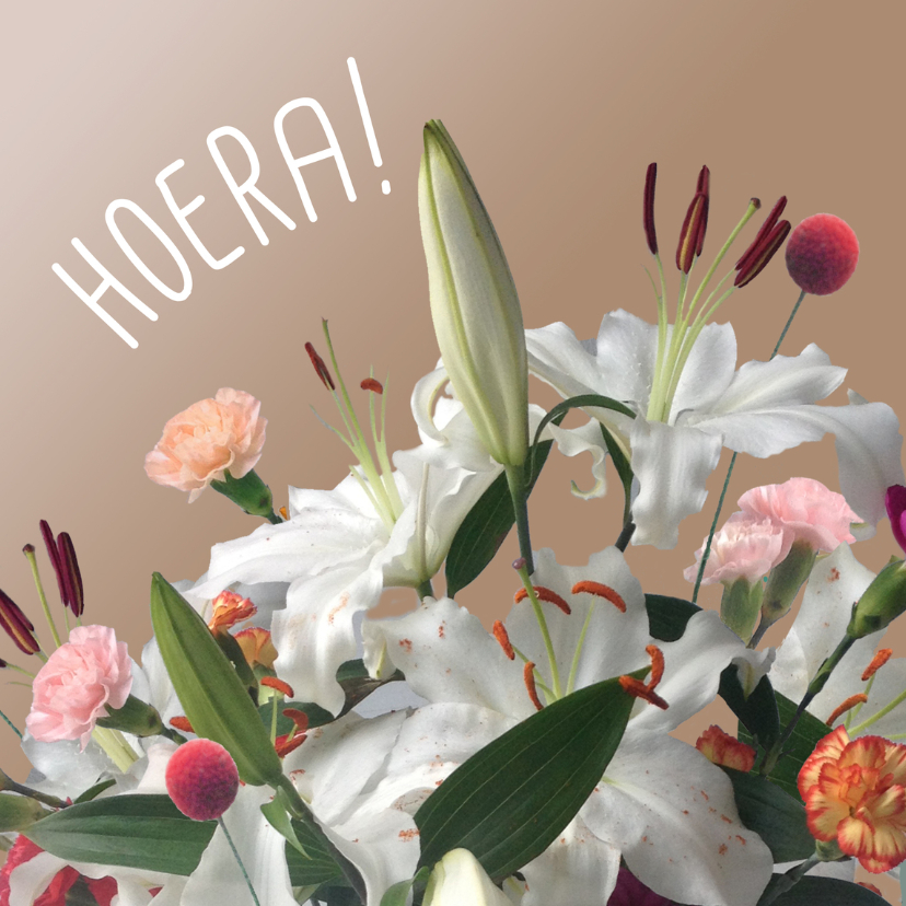 HOERA met boeket vk - Felicitatiekaarten Felicitatiekaarten - HOERA met boeket vk