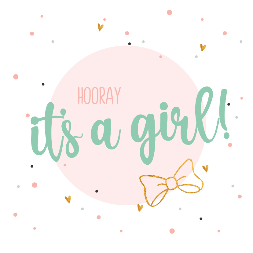 Hooray It's a girl - felicitatiekaart geboorte - Felicitatiekaarten Felicitatiekaarten - Hooray It's a girl - felicitatiekaart geboorte