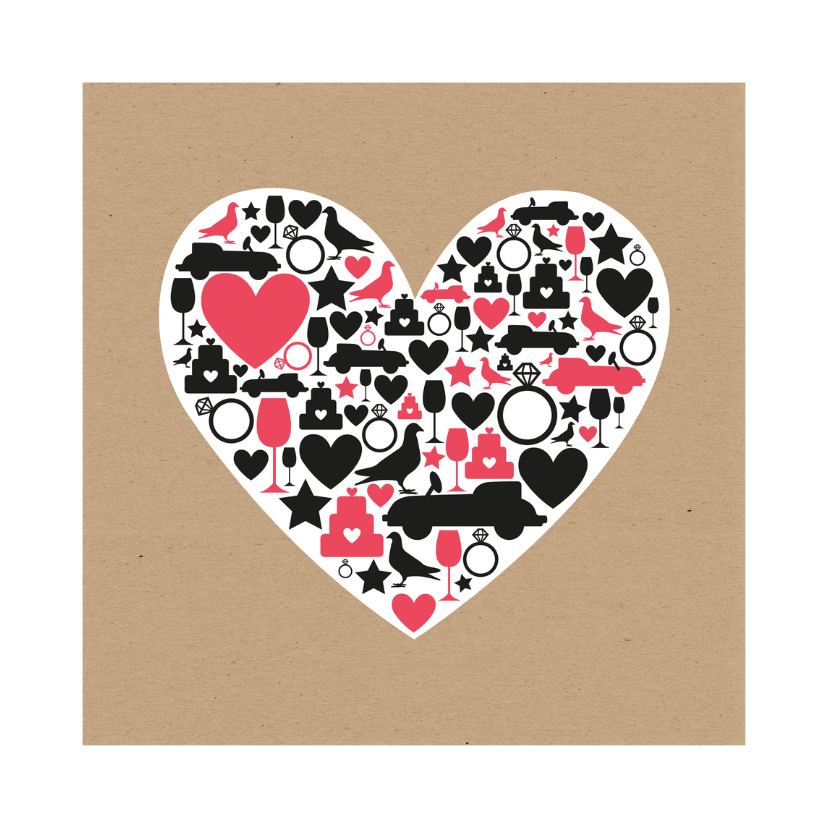 Felicitatiekaarten - Huwelijk - Groot hart met silhouetten