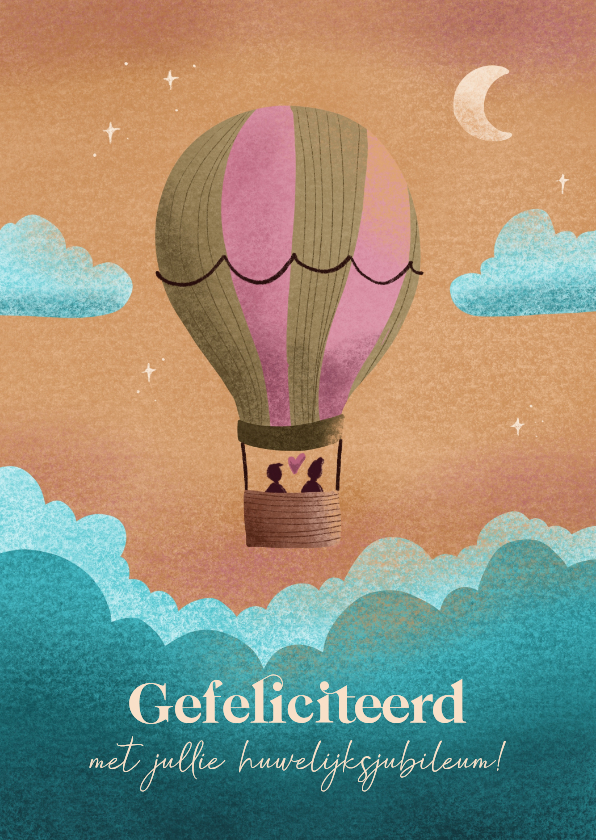 Huwelijksjubileum felicitatie met luchtballon en bijbeltekst - Felicitatiekaarten Felicitatiekaarten - Huwelijksjubileum felicitatie met luchtballon en bijbeltekst