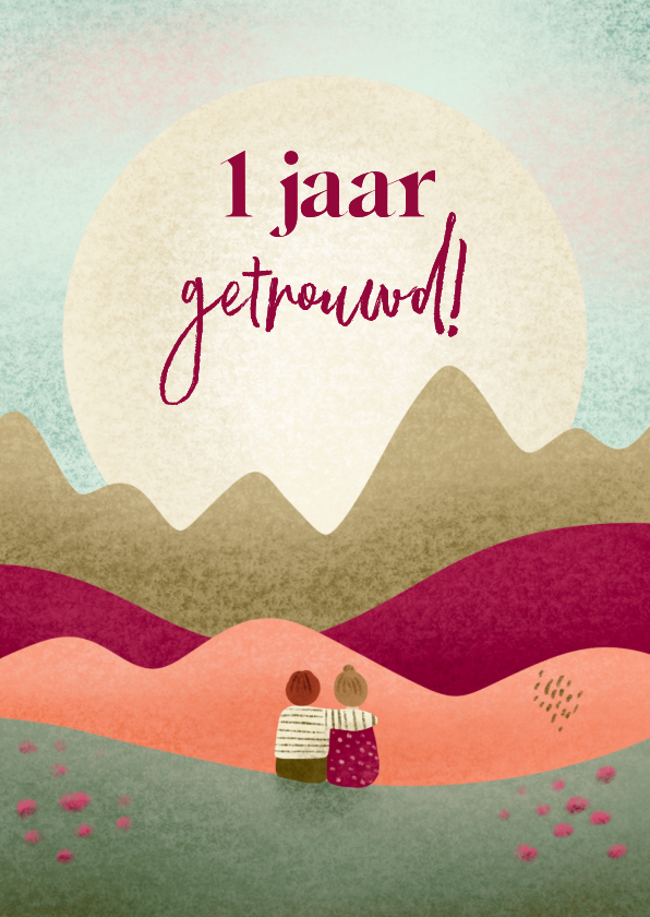 Felicitatiekaarten - Huwelijksjubileum kaart met stel in de bergen 