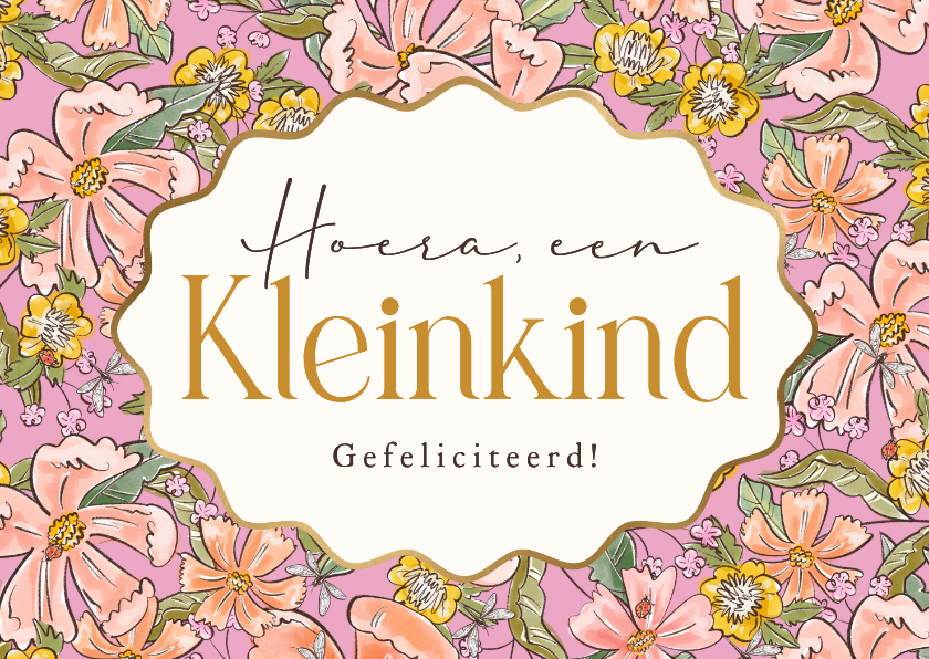 Kleurrijke felicitatiekaart geboorte kleinkind bloemen - Felicitatiekaarten Felicitatiekaarten - Kleurrijke felicitatiekaart geboorte kleinkind bloemen