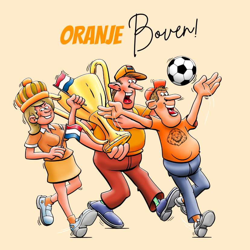 Felicitatiekaarten - Leuke felicitatiekaart met juichende voetbalfans van oranje