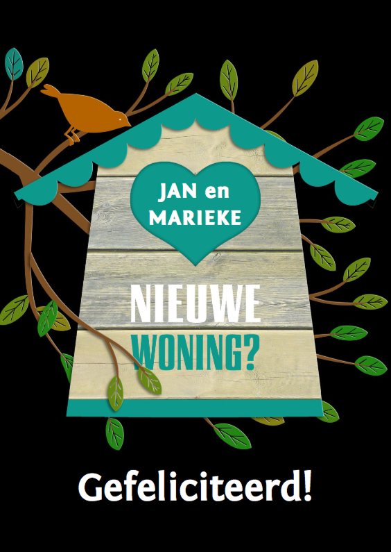 Leuke felicitatiekaart vogelhuisje op boomtak - Felicitatiekaarten Felicitatiekaarten - Leuke felicitatiekaart vogelhuisje op boomtak
