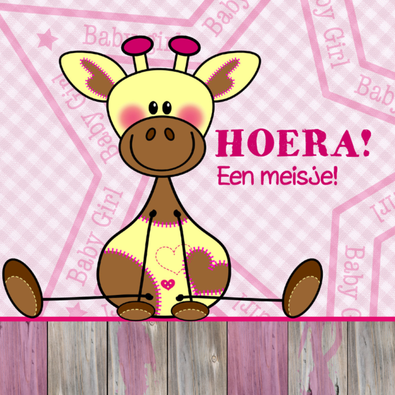 Felicitatiekaarten - Lief meisje geboren giraffe roze