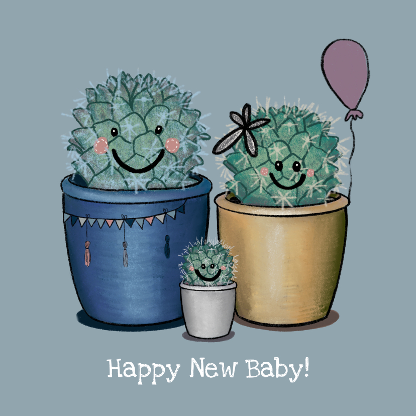 Felicitatiekaarten - Lieve felicitatiekaart geboorte jongen illustratie cactus