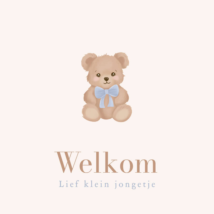 Lieve felicitatiekaart geboorte teddybeertje blauwe strik - Felicitatiekaarten Felicitatiekaarten - Lieve felicitatiekaart geboorte teddybeertje blauwe strik