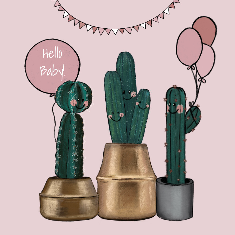 Lieve felicitatiekaart met cactussen geboorte meisje - Felicitatiekaarten Felicitatiekaarten - Lieve felicitatiekaart met cactussen geboorte meisje