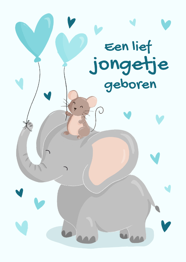 Lieve felicitatiekaart met muis en olifant - Felicitatiekaarten Felicitatiekaarten - Lieve felicitatiekaart met muis en olifant