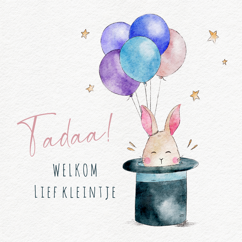 Magische felicitatiekaart met konijntje uit hoed - Felicitatiekaarten Felicitatiekaarten - Magische felicitatiekaart met konijntje uit hoed